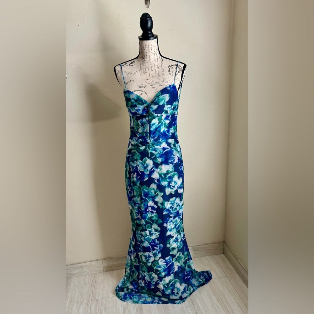 Blue Floral Spaghetti-Strap Maxi Dress